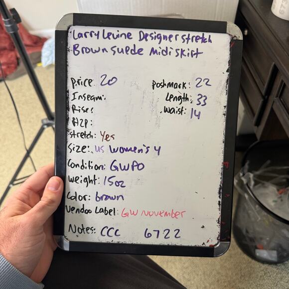 Larry Levine Designer Stretch Brown Suede Midi Skirt US Womens 4 - Picture 5 of 5